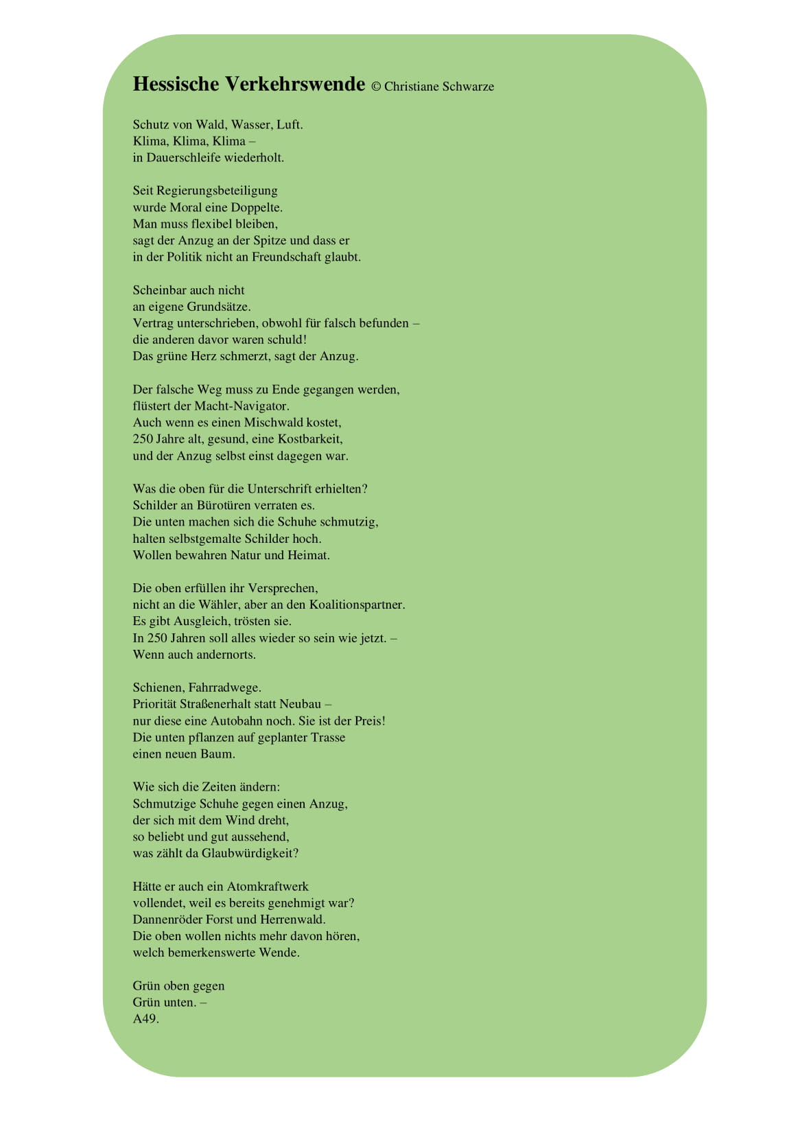 Gedicht: Hessische Verkehrswende Gedicht: Hessische Verkehrswende