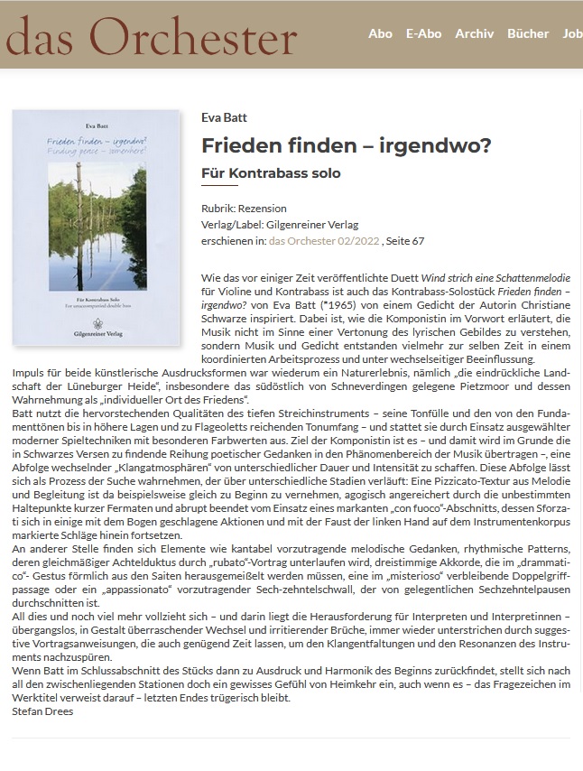 Rezension Frieden Finden | in dasOrchester Rezension Frieden Finden | in dasOrchester
